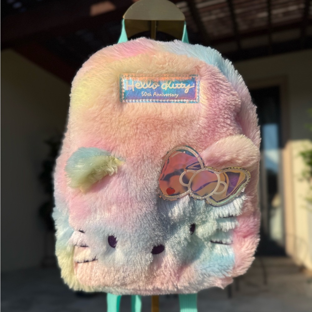 Pastel Tie-Dye Furry Backpack Hello Kitty